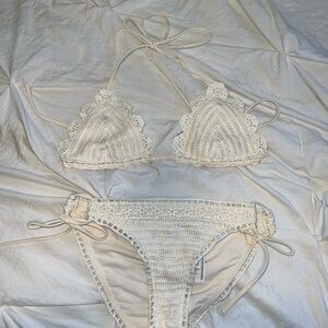 Elegant Cream Crochet Bikini Set